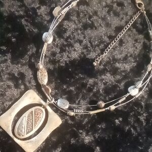 Premier Designs Silver , Brass & Black Geometric Pendant Necklace